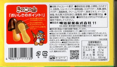 back of Japanese chocolate mushroom package